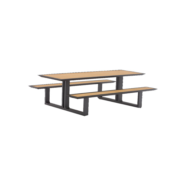MESA DE PICNIC EN METAL GRIS CARBON CON TOPE ACABADO EN MADERA