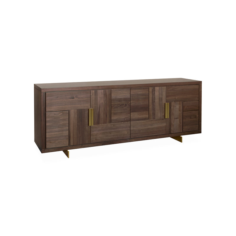 BUFETERA GEOMETRIC ACABADO EN MADERA Y PATAS DORADAS