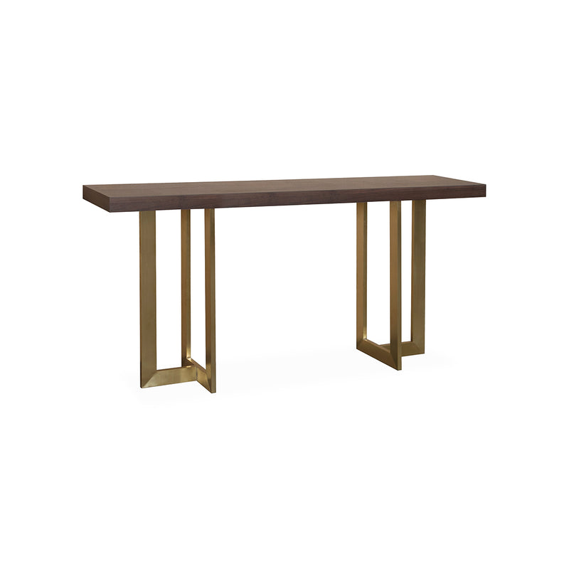 CONSOLA GEOMETRIC ACABADO EN MADERA Y PATAS DORADAS