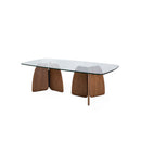 MESA COMEDOR  CON TOPE DE CRISTAL Y BASE DE MADERA DE FRESNO