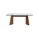 MESA COMEDOR CON TOPE DE CRISTAL Y BASE EN MADERA DE FRESNO