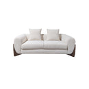SOFA ESTACIONARIO DE DOS SIENTOS EN TELA BLANCA CON PATAS MARRONES