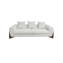 SOFA ESTACIONARIO DE CUATRO SIENTOS EN TELA BLANCA CON PATAS MARRONES